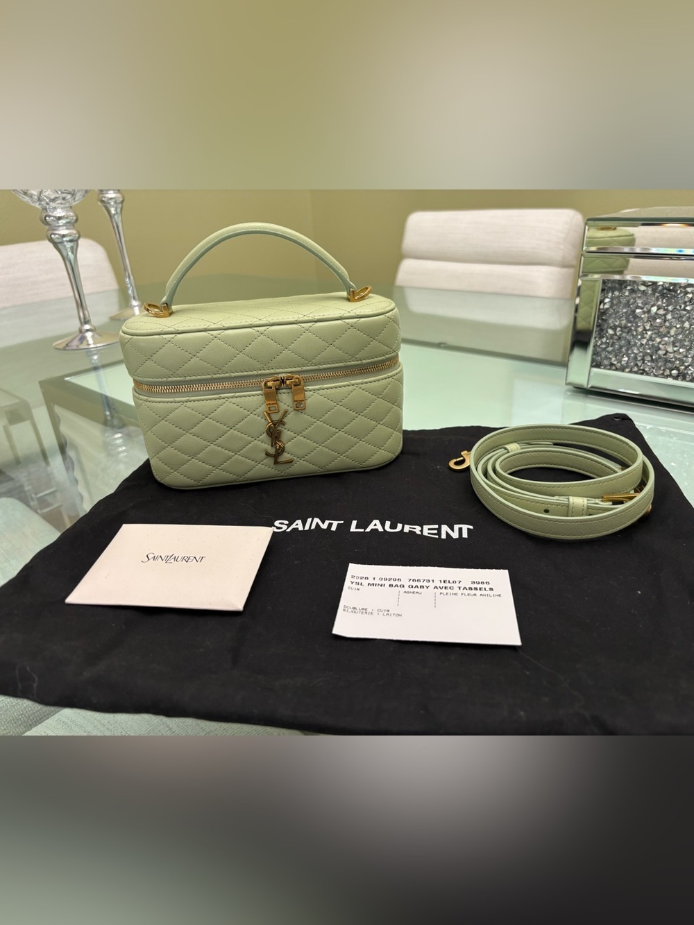 BNWT Authentic Saint Laurent Gabby Vanity Bag — Misty Jade with Gold Hardware
